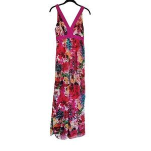 NEW YORK & COMPANY women's hot pink floral maxi dress, Size XS, belted